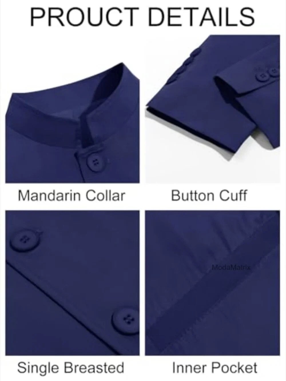 Men's Mandarin Collar Casual Suit Blazer Single Breasted Sport Coat Cotton